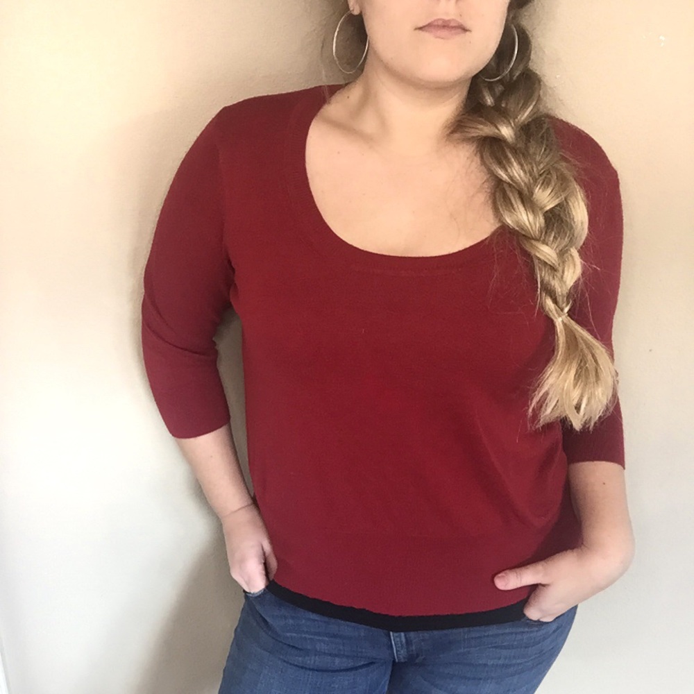 ROZ & ALI Red 3/4 Sleeve Sweater 1x
